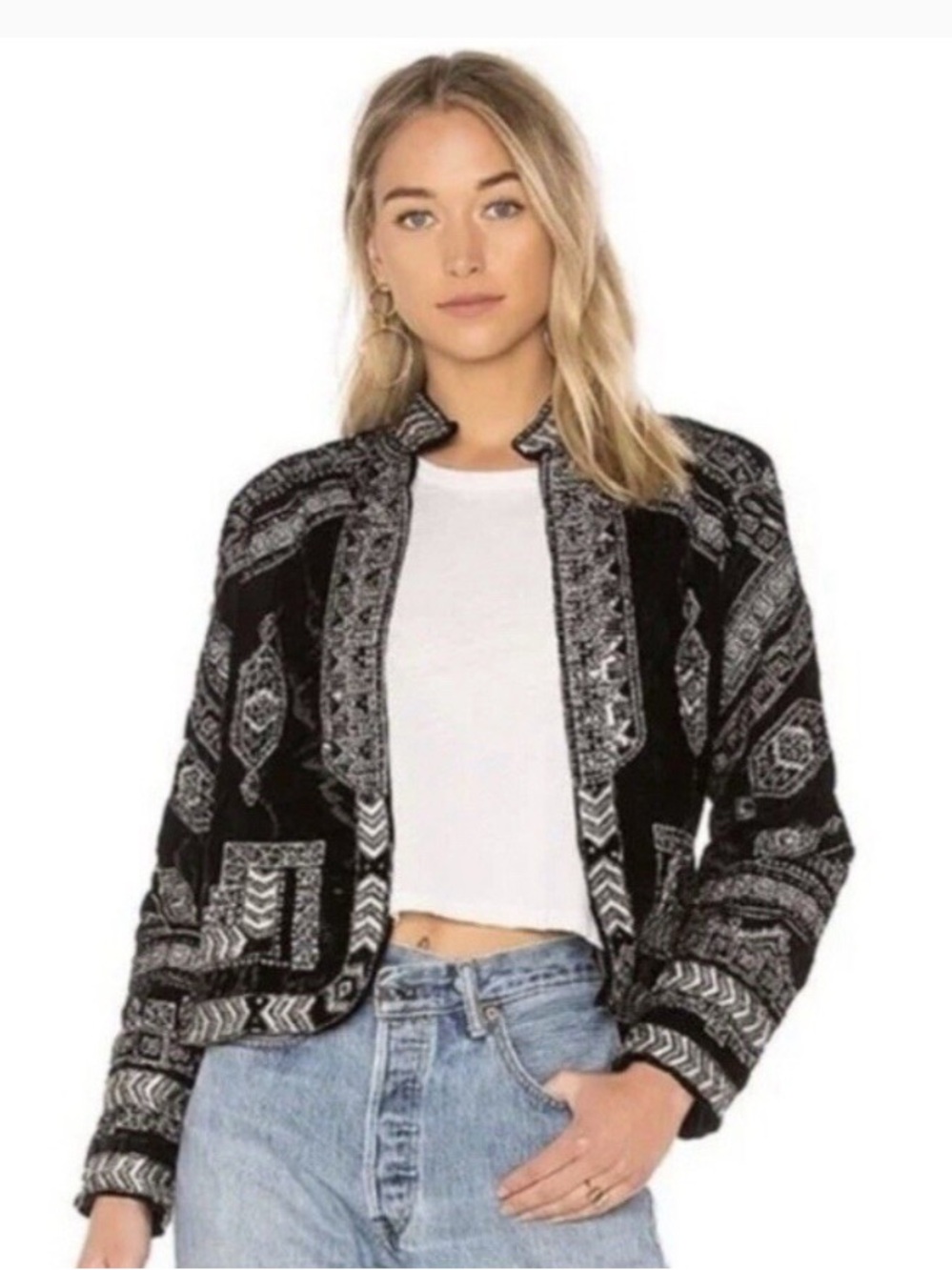 Black & White Patterned Bomber Jacket - Contemporary Women's Outerwear